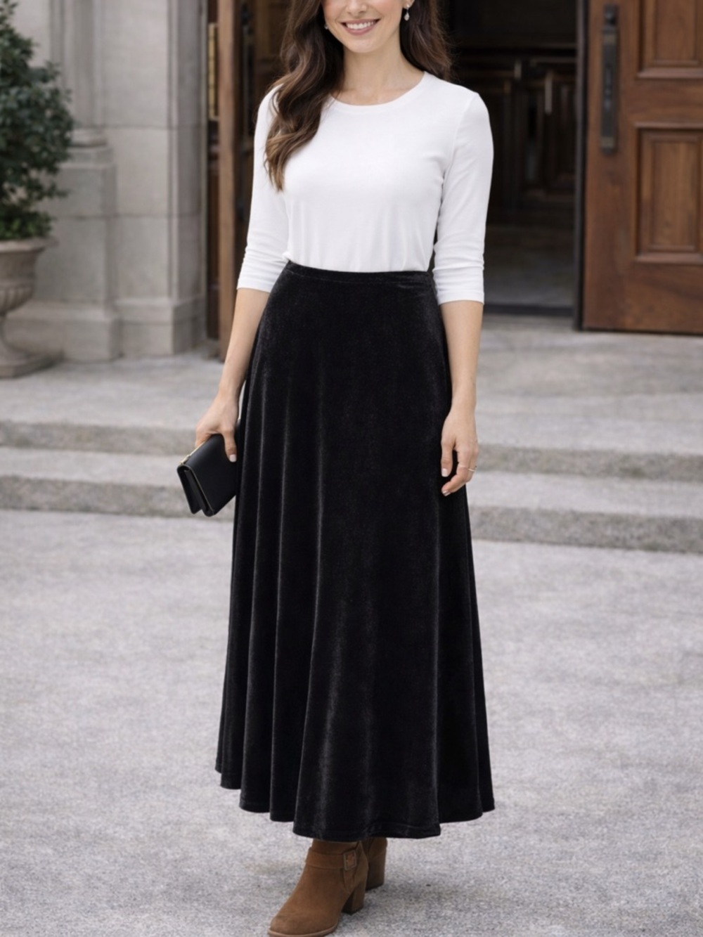 Vintage Black Velour Maxi Skirt | 90s Velvet A-Line Long Skirt Holiday Glam - Picture 11 of 11